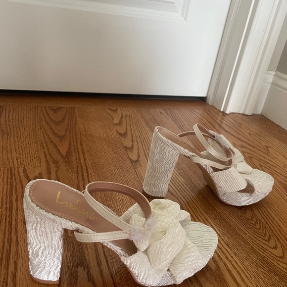 Lulus Lilsa White Bow Platform Ankle Strap Heels - Size 7 - Picture 3 of 5
